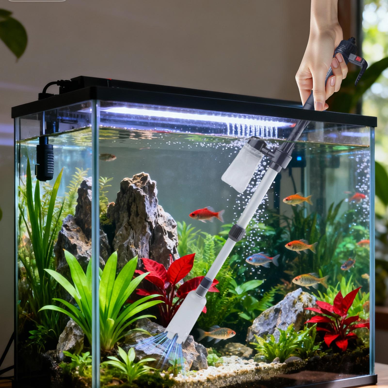 Aquarium Marine Sand - 3 in 1水槽用バキューム砂利クリーナー、水換え機能付き水槽掃除機、砂やゴミの吸引、電動金魚鉢清掃ツール