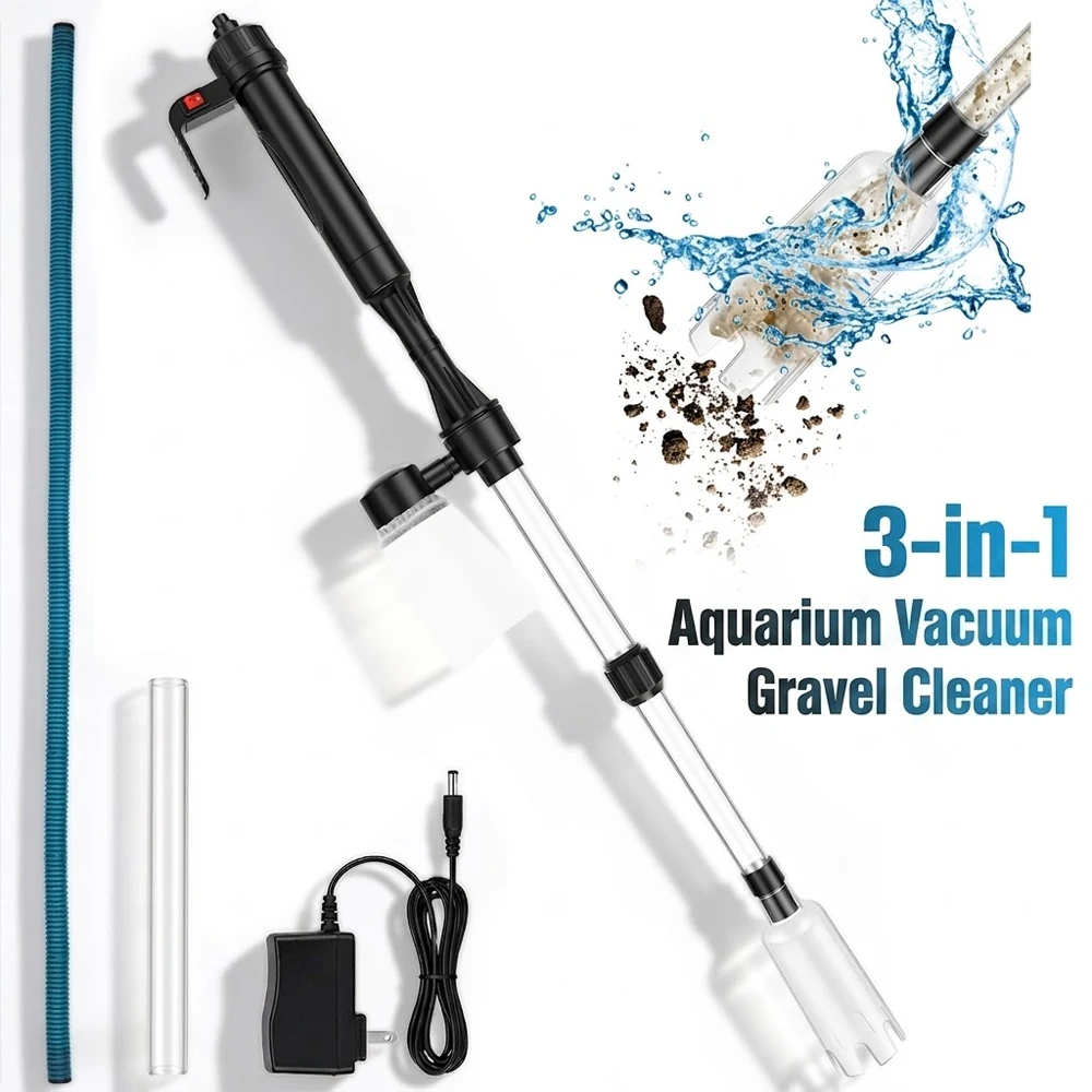 Aquarium Marine Sand - 水槽掃除機 3in1 電動式砂吸い上げ機 水換え機能付き 魚の糞やゴミを吸い取る 電動式水槽クリーニングツール