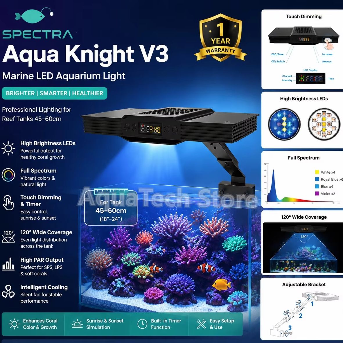 Aqua Marine Tank - Spectra Aqua Knight V3 75W プログラム可能な日の出日没海洋水族館