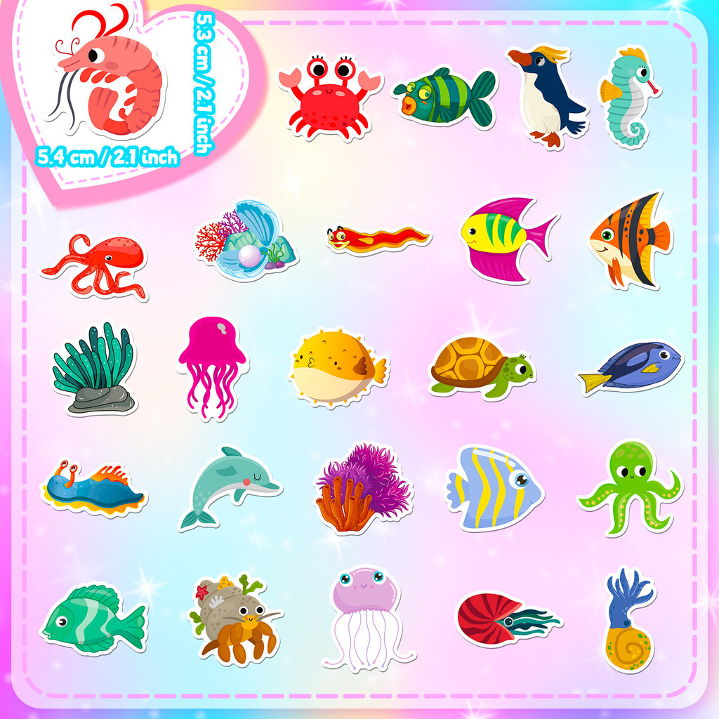 50枚入り海洋生物ステッカー - かわいい漫画のイルカとサメ - Marine Aquarium & Regional Centre Reviews のレビューと価格