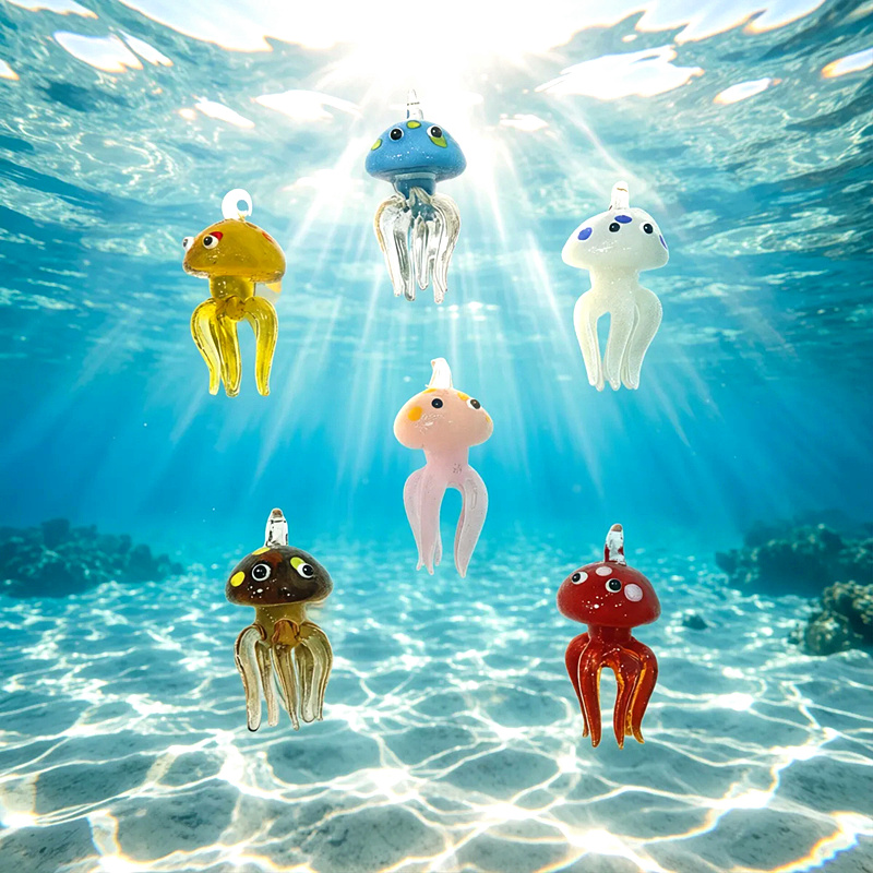 カラフルミニクラゲガラスチャーム可愛い海洋生物ペンダントDI - Aquarium Marine Color のレビューと価格