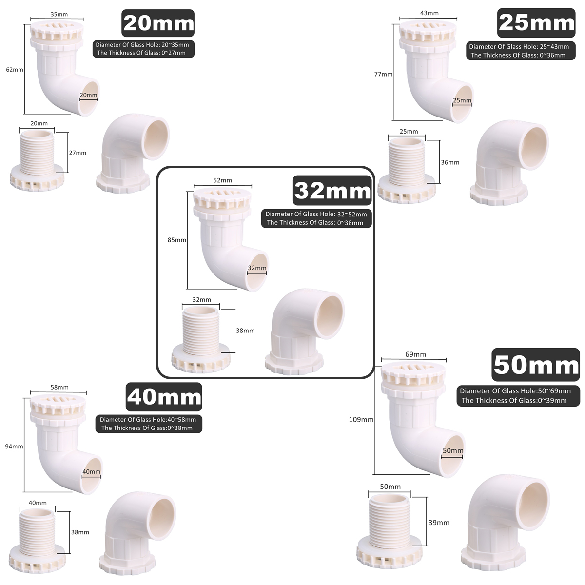 1pc 20/25/32/40/50 ミリメートル PVC  - Marine Aquarium Overflow のレビューと価格