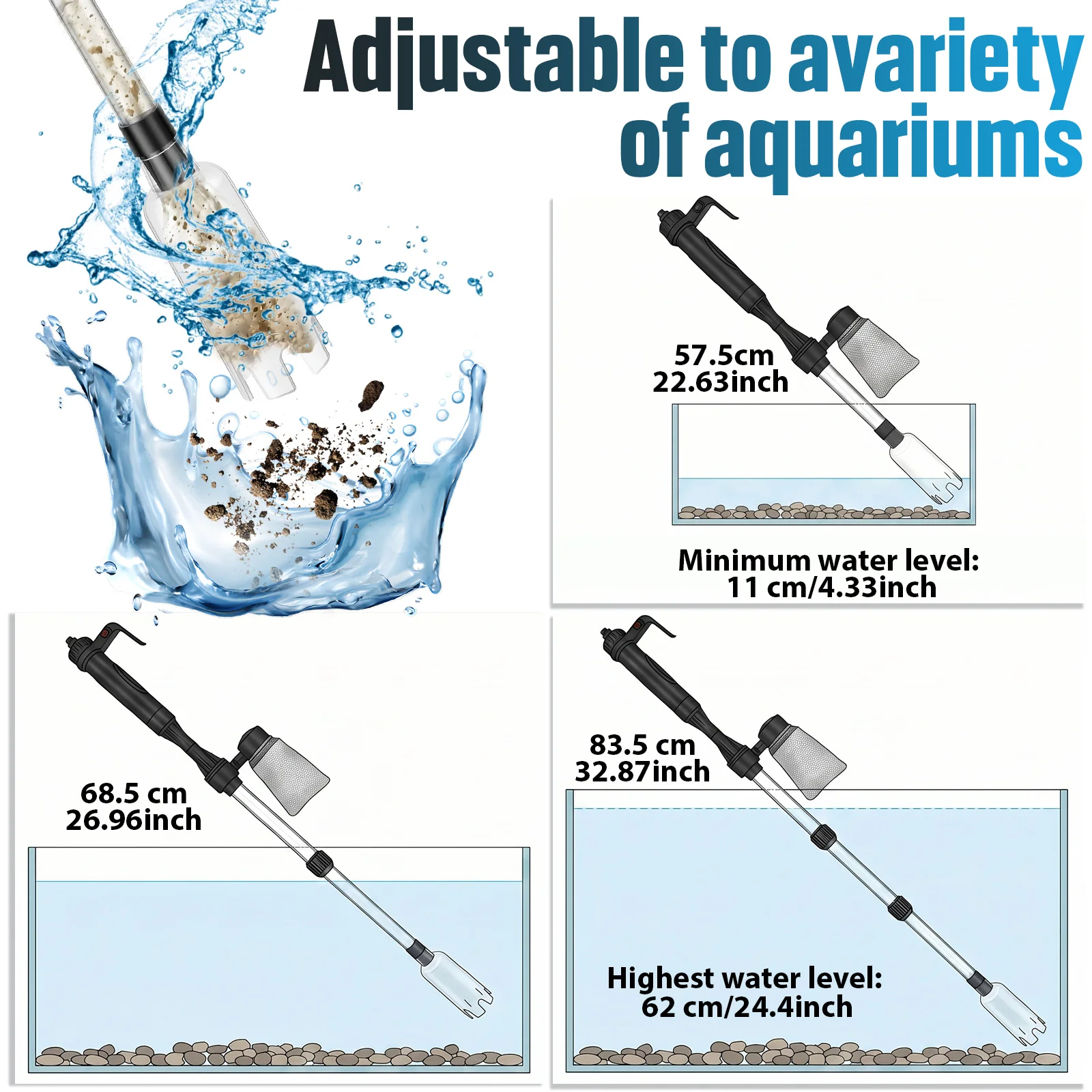 水槽掃除機 3in1 電動式砂吸い上げ機 水換え機能付き 魚 - Aquarium Marine Sand のレビューと価格