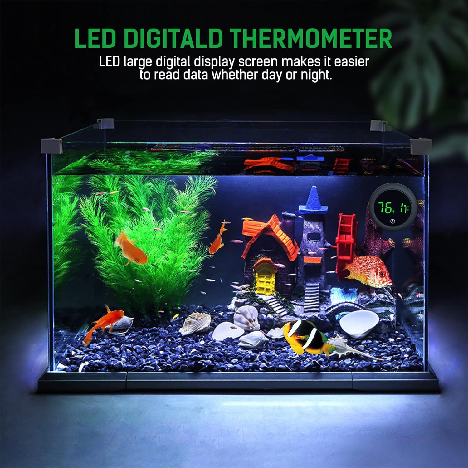 LEDデジタル水槽温度計、カメや水生ペット用の正確な水温表示 - Marine Aquarium Temperature のレビューと価格